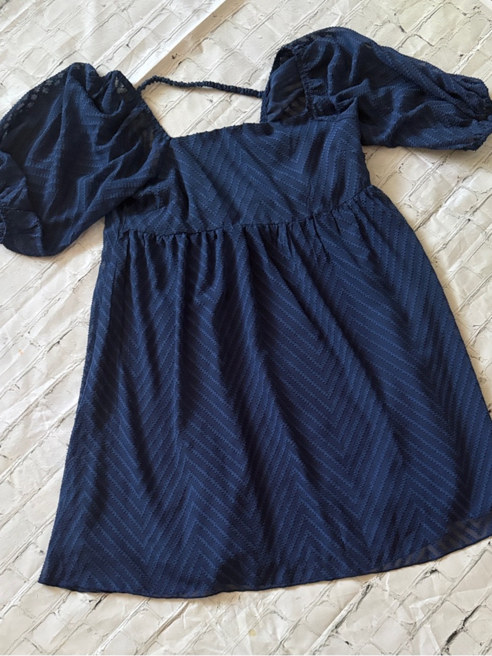 Navy Midi Dress with Puff Sleeves - On or Off Shoulder